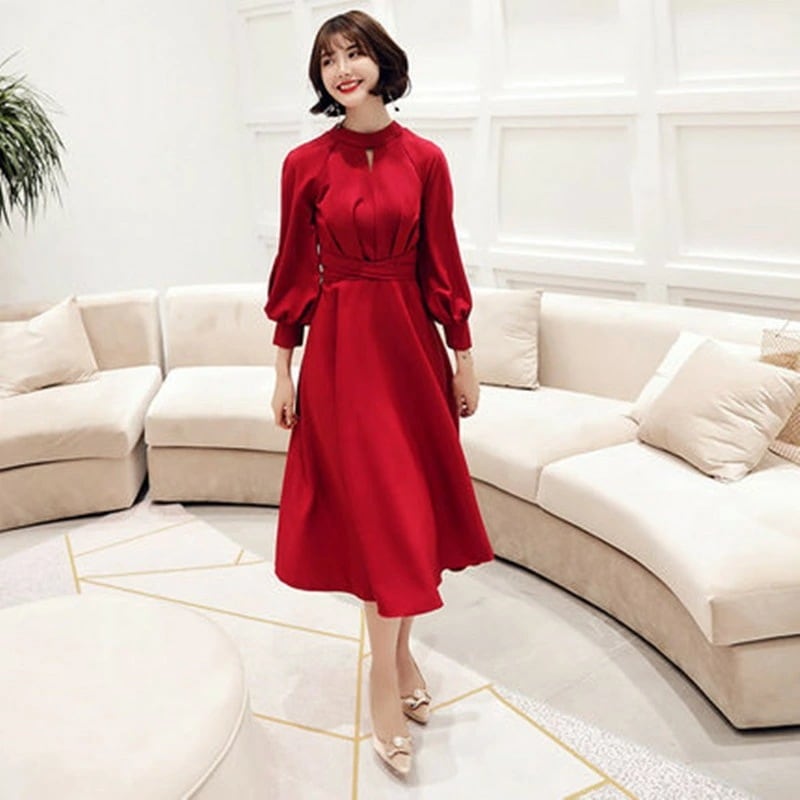 ワインレッド ミデイアム丈　ミディアム丈　ミディアムドレス 二次会ドレス フォーマルドレス　春 夏 秋 冬 パーティドレス 二次会 2次会 レース 成人式 同窓会 謝恩会 大学生 服装 入学式 卒業式