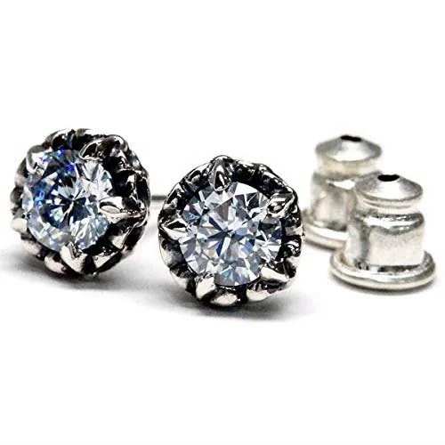 シルバー925 スタッドピアス ジルコニア CZ 百合 花 爪留め メンズ レディース クリアorブラック