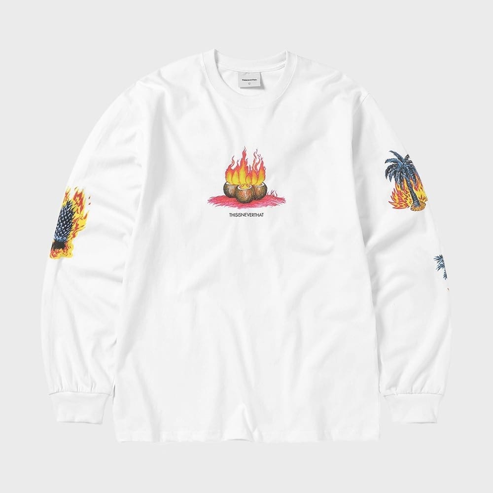 ディス・イズ・ネヴァー・ザト・バーニング・パームツリー L/S Tシャツホワイト 6,428円