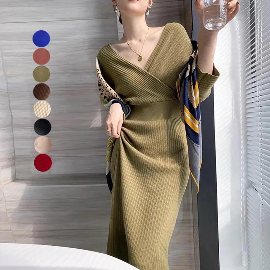 カシュクールニットワンピース韓国風