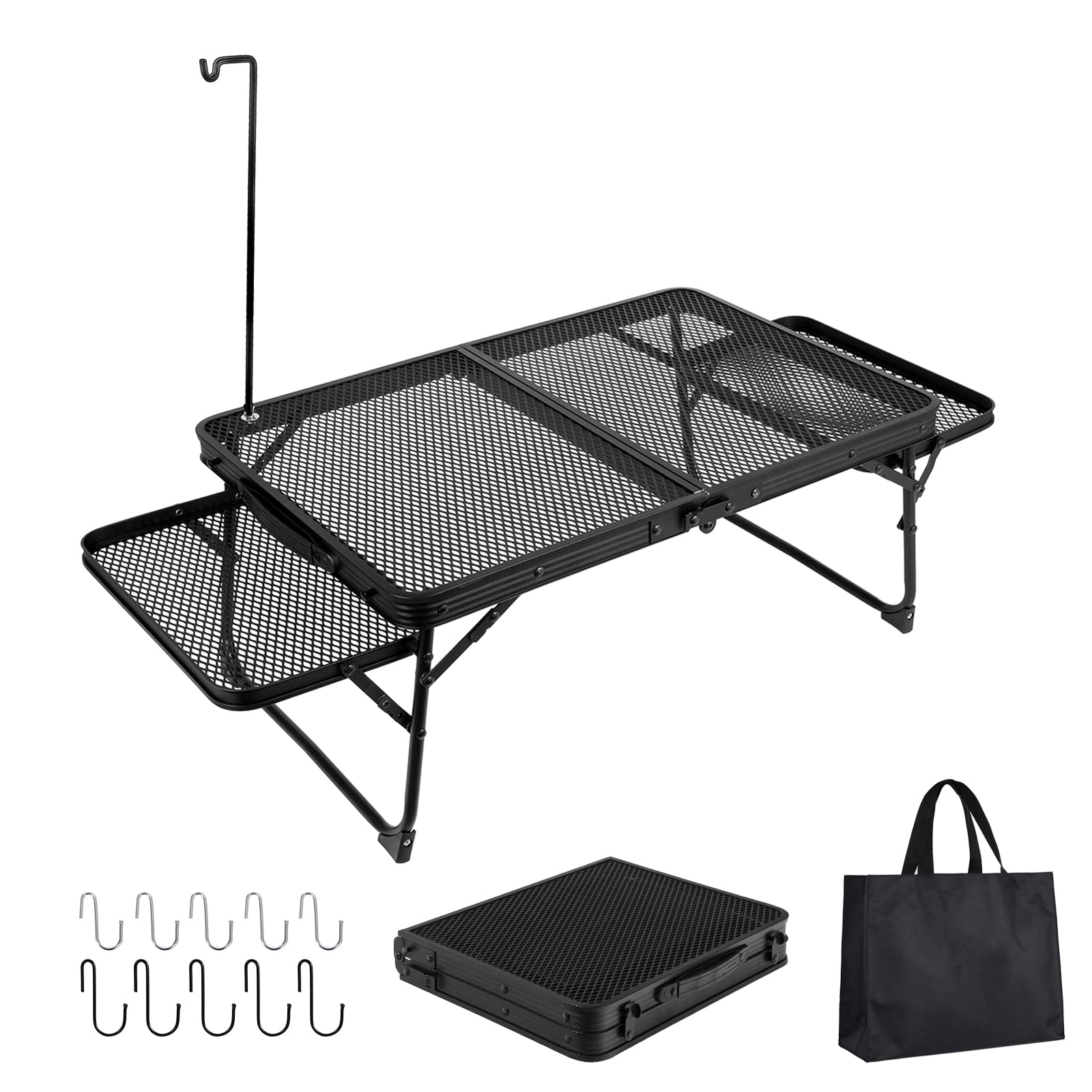 UPF キャンプ テーブル ランタンスタンド付き メッシュ テーブル アウトドア テーブル 軽量 折りたたみテーブル コンパクト ローテーブル 折り畳み ミニテーブル 耐熱 焚き火テーブル BBQ 登