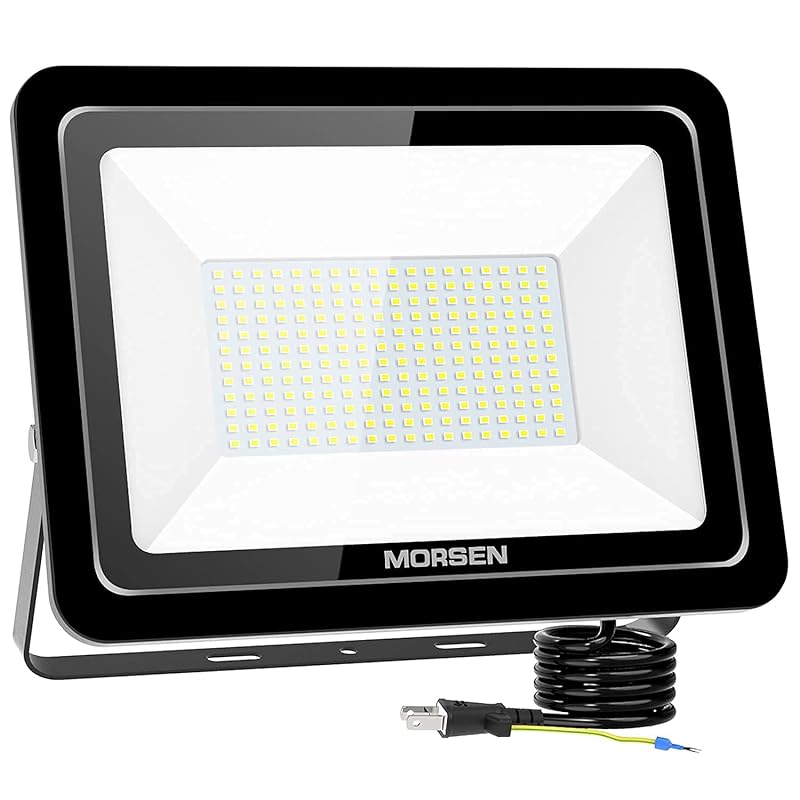 【国内即発】【超薄型・明るい】MORSEN led投光器 LED作業灯 200W 3000ｗ相当 SMD チップ 20000LM 1.8コード PSE適合 IP66防水 昼光色 極薄型 プラグ ワーク