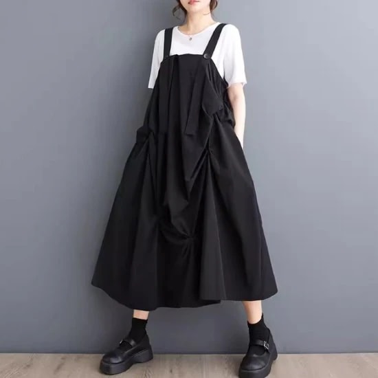 【激安】ジャンパースカート レディース ワンピース ロングスカート Ａラインスカート ミモレ丈スカート ストラップワンピース ゆったり ルーズ 体型カバー 個性的 お出かけ おしゃれ 重ね着 カジュア