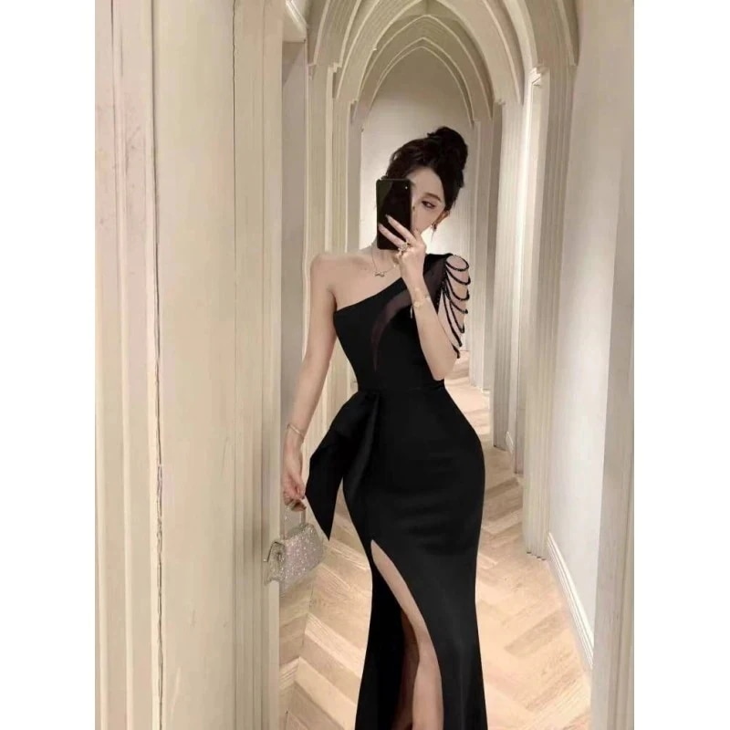 結婚式 ドレス イブニングドレスハイエンドセクシーワンピーススリムミディアムスカート 発表会 卒業式 同窓会 成人式 気質 演奏会