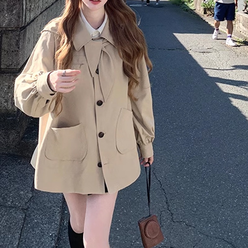 東京少女うさぎ耳デザイン感カーキボタンのコーデュロイパーカー