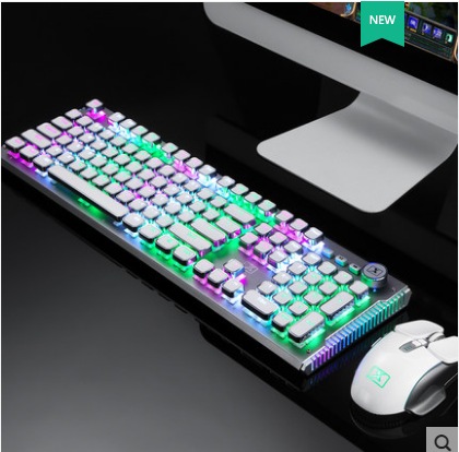 新しいエルメス RGB青軸リアルメカニカルキーボードとマウスの混合光ワイヤレスキット キーボード・マウスセット