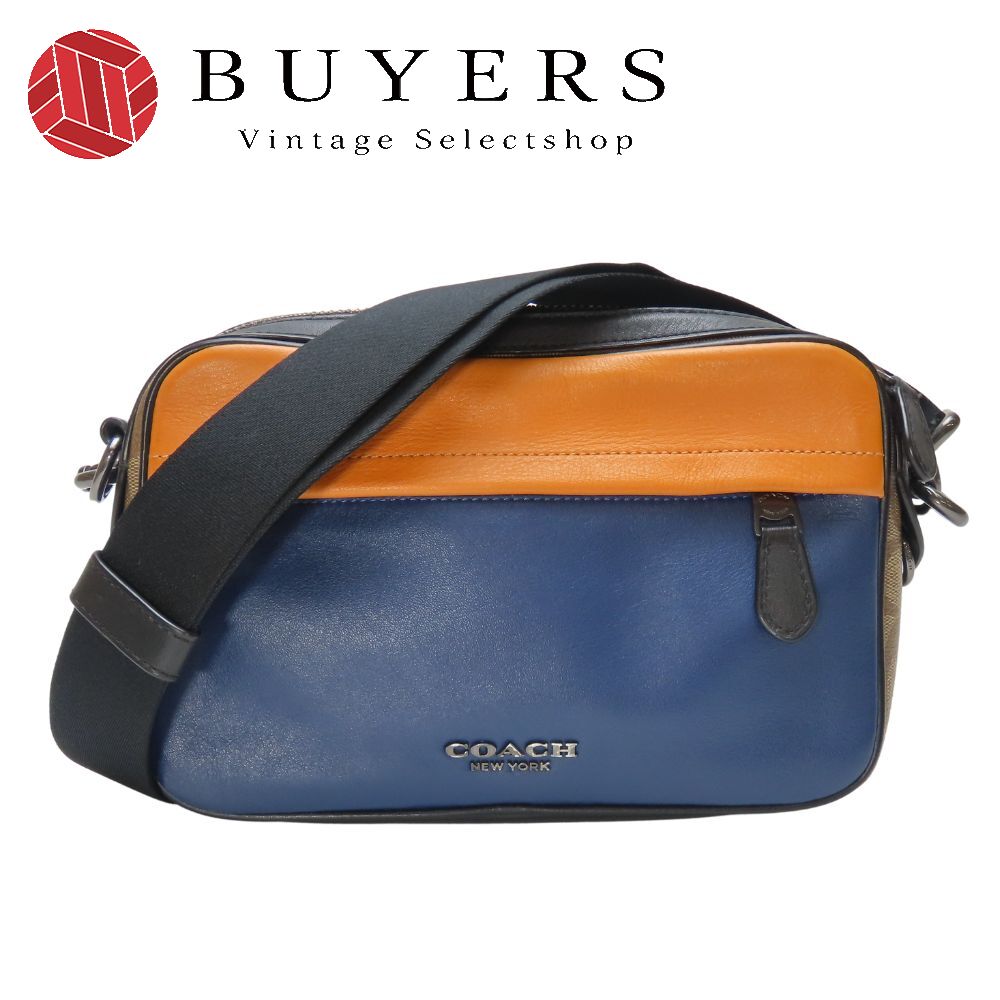 中古 ショルダーバッグ 89899 カメラバッグ シグネチャー レザー PVC ネイビー マルチカラー 2WAY 斜め掛け 普段使い カジュアル メンズ 男性