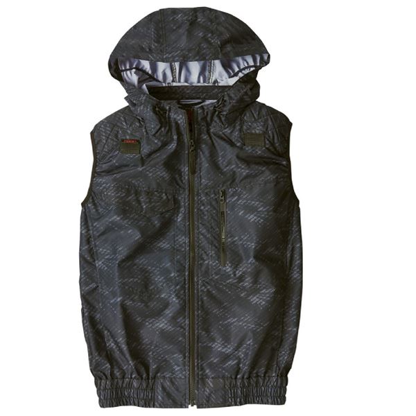 村上被服 HOOH ポリエステル製 フルハーネス対応冷感フードベスト V5559 カモフラブラック サイズ：LL 服単品 [バッテリー/ファン/ケーブル別売]