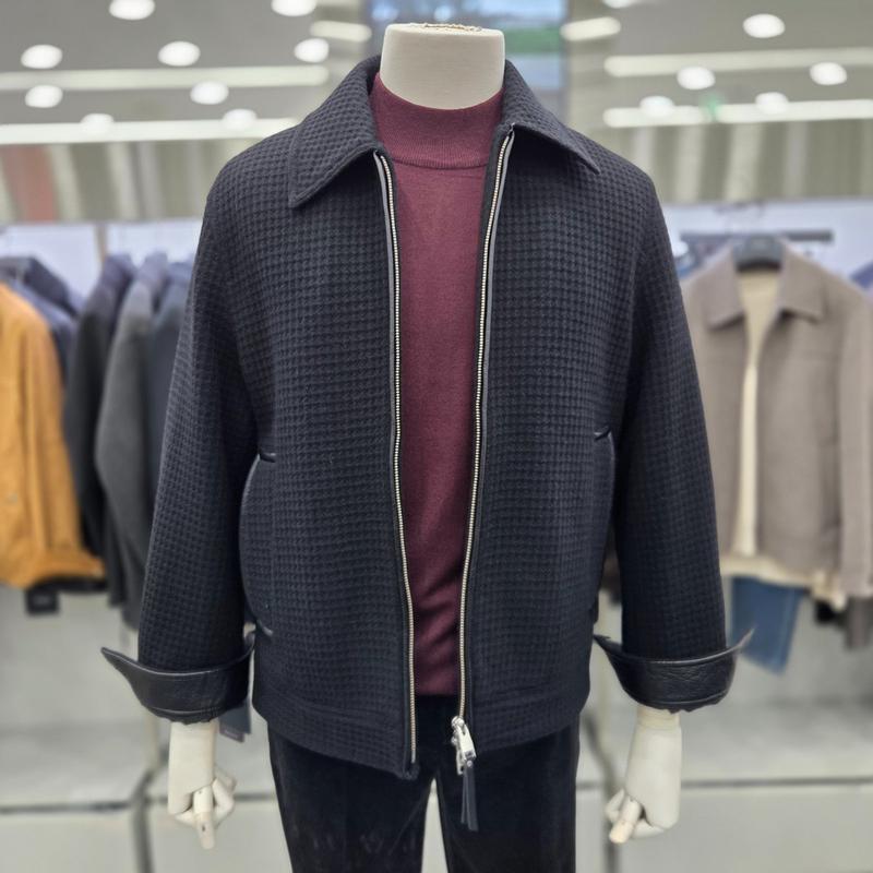 人工皮革配色ポイントウールシングルクロップジャケット BSF4KG1301 BK