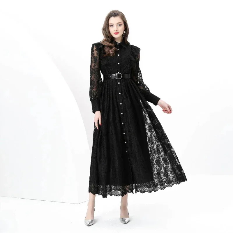 シングルボタンレースフィットワンピース（レトロ） 入学式 卒業式 結婚式 演奏会 パーーティー お呼ばれドレス