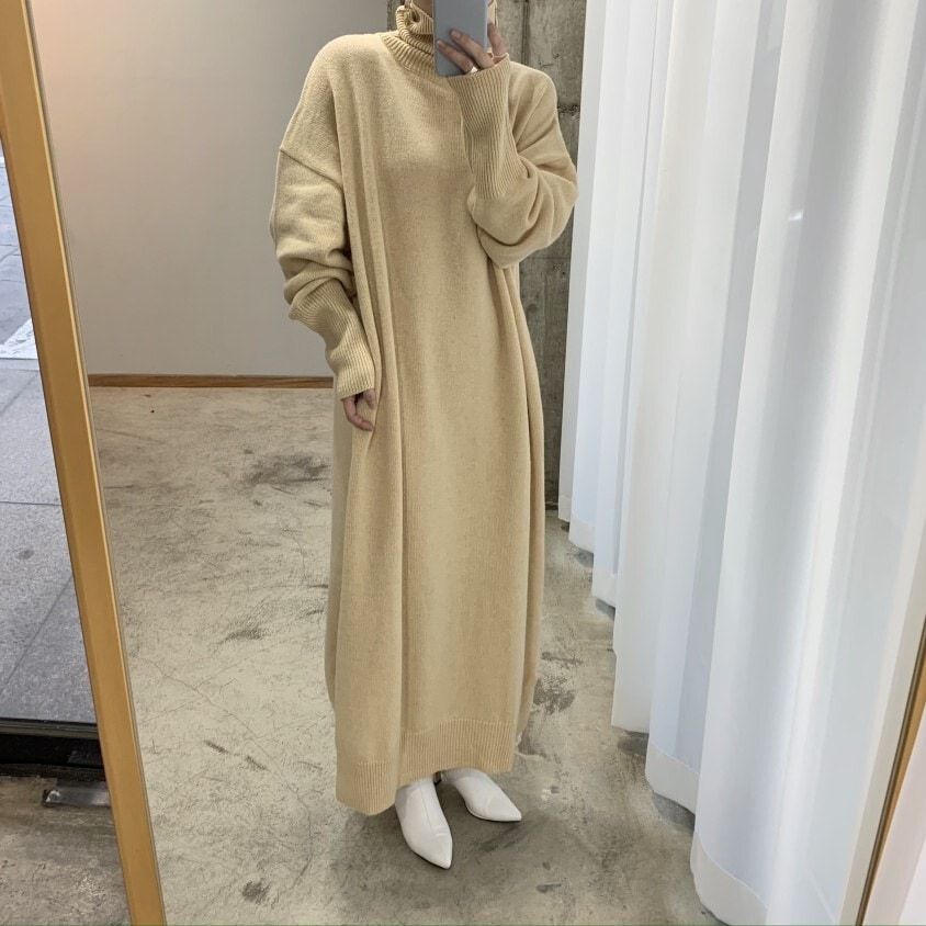 2色 ワンピース 長袖 春 秋 冬 きれいめ カジュアル かわいい ロング aライン ニット ワンピ ロング ロング丈 マキシ マキシ丈 9分丈 アンクル丈 レギュラー丈 ボリューム袖 ボリュームスリ