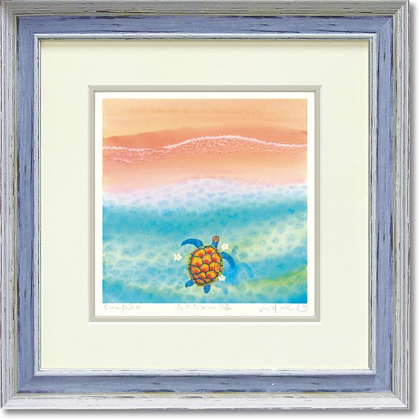 武重 元吾 『海辺の村』油彩画 絵画 _ 中古品