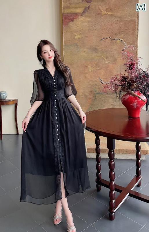 レディース　シャツ　レース　シルク 2025 春型 シルク シワ 加工 重厚な 職人 技の スプライシング レース スリット フレンチ スリム ハイウエスト ドレス ロング スカート