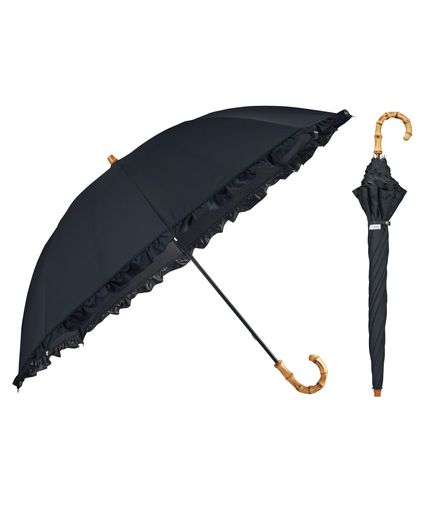 【2026】最強の日傘 UVO(ウーボ) 60cm フリル ブラック(限定色) 遮熱/遮光率100%/UVカット率100%/UPF50+/晴雨兼用 長傘 親骨60cm 大きい レディース バンブー W