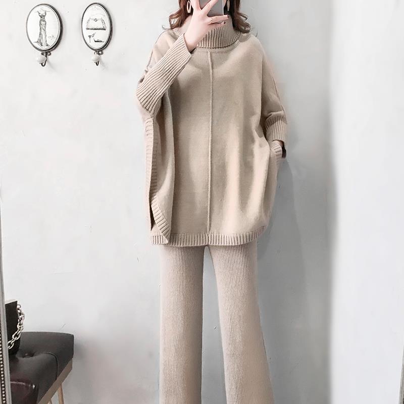 秋 冬 ニット セットアップ アウター 二点セット レディース セットアップ 上下セット セーター ワイドパンツ 通勤 シンプル 福袋