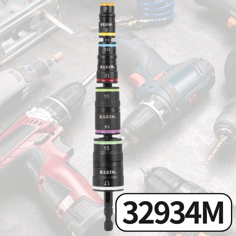 Klein Tools インパクト ドライバー 用 ソケット ビット セット 両頭ソケット 7 8 10 12 13 14 15 17mm 6角軸 六角シャンク 6-1/2インチ シャフト 32934