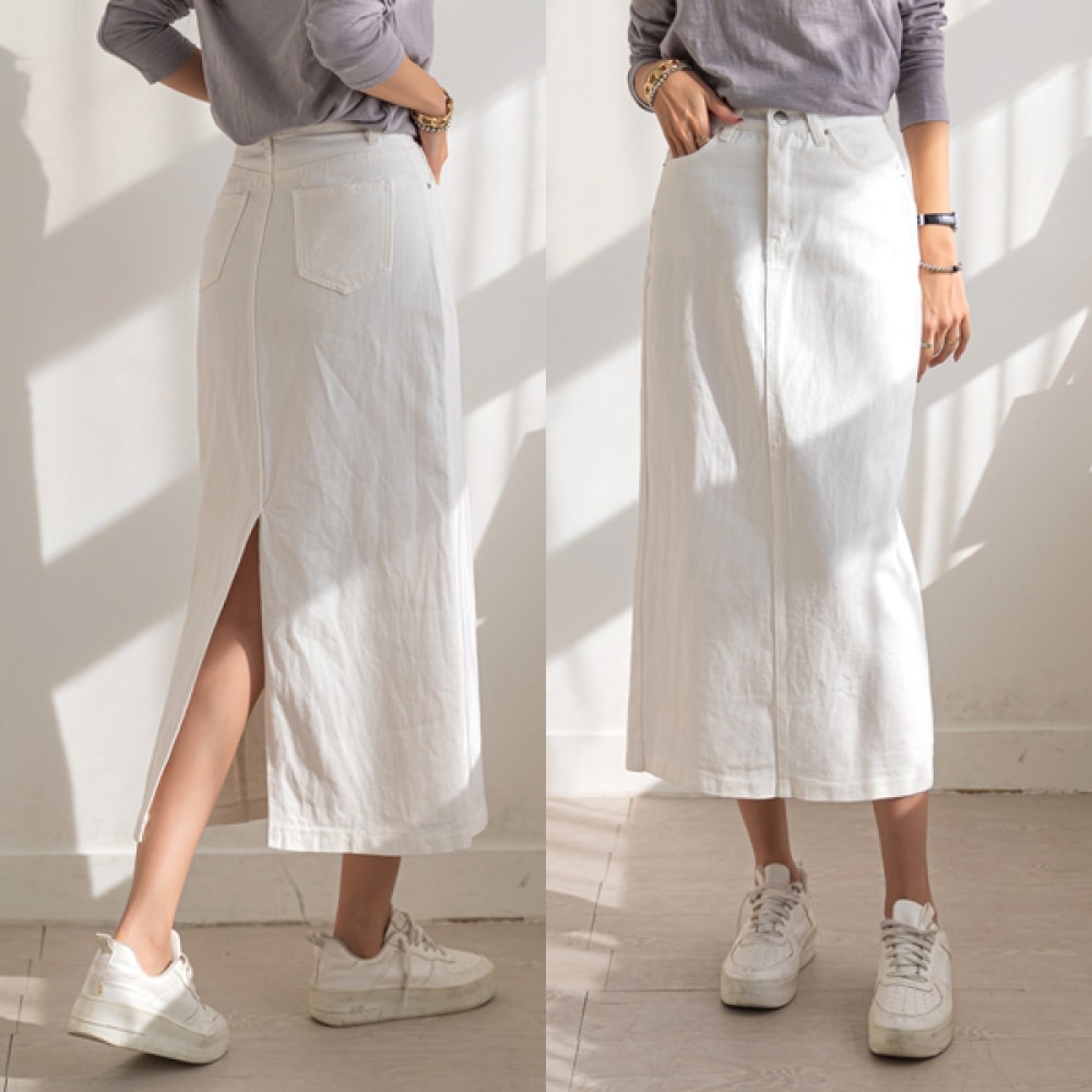 [ナーク21] (S~2XL) スリム Hラインバックスリットロングスカート DM51-P-02