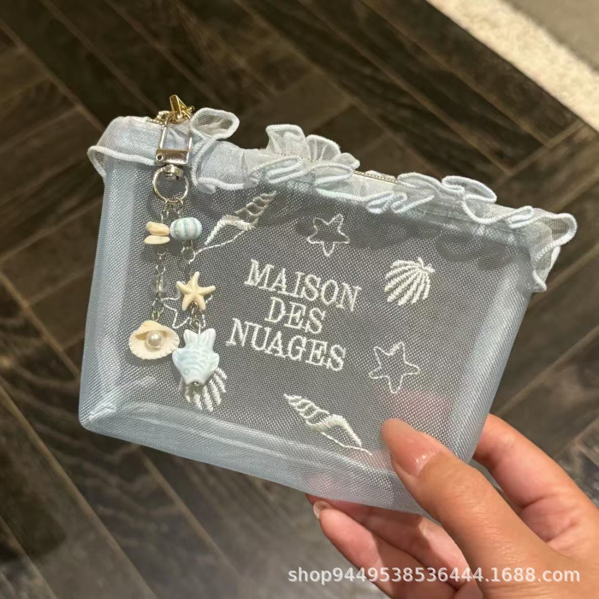 【20点セット】insブルーネックスシェル刺繍ポーチ女性携帯化粧直しバッグおばさんティッシュ口紅収納バッグ