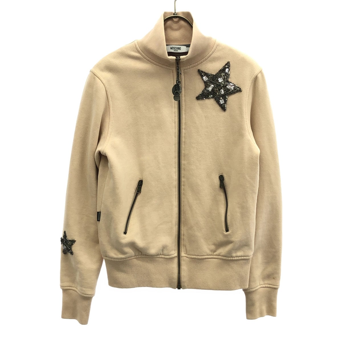 MOSCHINO JEANS モスキーノジーンズ イタリア製 ワッペン スウェット ジップジャケット 40 ピンク レディース 古着