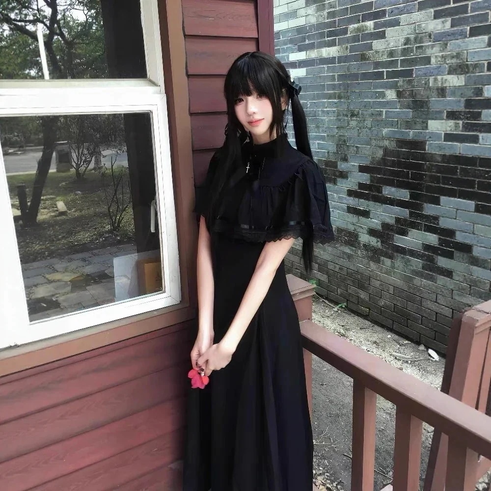 学院祭用 マント 重工業 大人気ロリータ ブラック 可愛い乙女感 ップスハイウエス ゴシック フルセット ワンピース