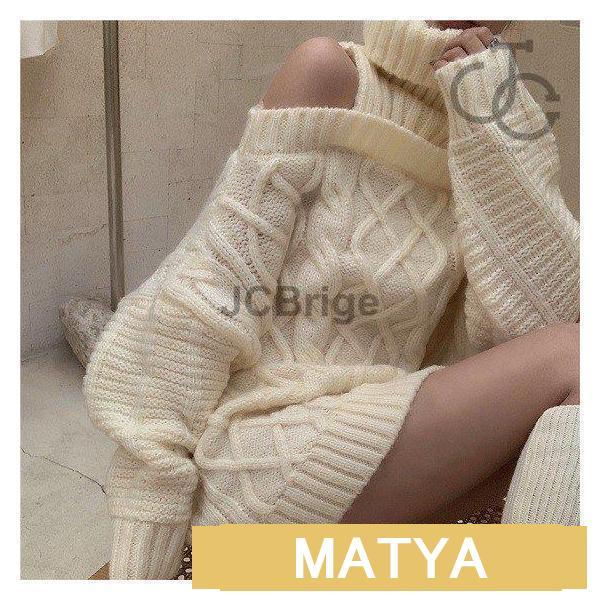 1月の大上新トップス レディース ケーブルニット 長袖 オフショルダー ロング ミニワンピース フェミニン 4,338円