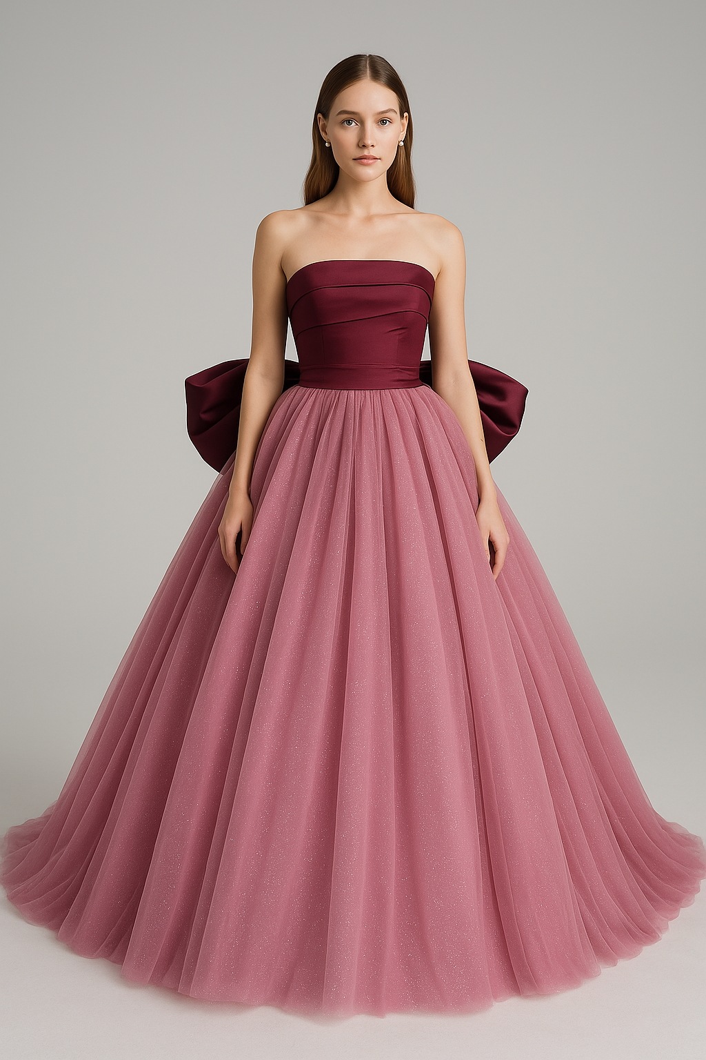 カラードレス ベアトップ ふっくら柔らかなバックリボン ピンク キラキラドレス 編み上げ 可愛い 花嫁 37,044円