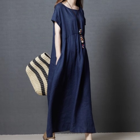 レディース ワンピース ロングワンピース 半袖 ラウンドネック ロング丈 ウエストマーク かわいい 大人可愛い きれいめ シンプル カジュアル 上品 おしゃれ かっこいい レトロ こなれ感