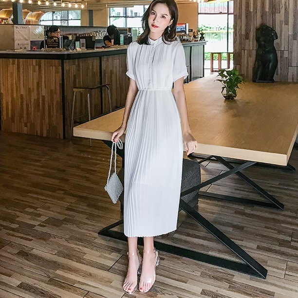 本店は 半袖 シフォン マキシ丈 ロングワンピース プリーツ 19年新作 ハイネック お呼ばれ カジュアル 二次会 夏 春 上品 レトロ 大人可愛い プリーツスカート ハイウエスト 切り替え 無地 レトロ シフォンワンピ サイズ S Www Pulse Orange Cm