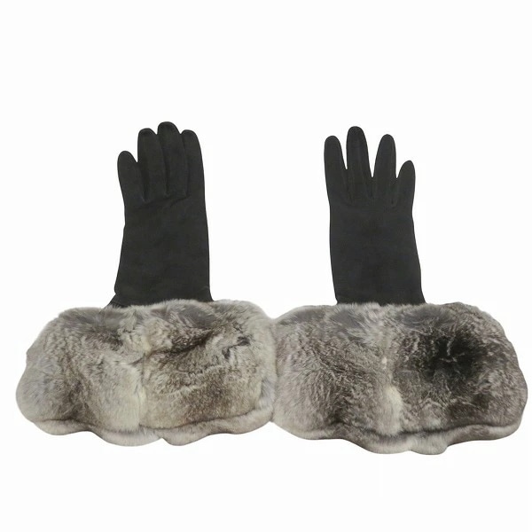 フェンディ FENDI ファー グローブ シルク 手袋 レディース 【中古】