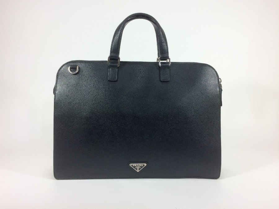 ビジネスバッグ 2way ショルダーバッグ サフィアーノ レザー ブラック 【中古品】