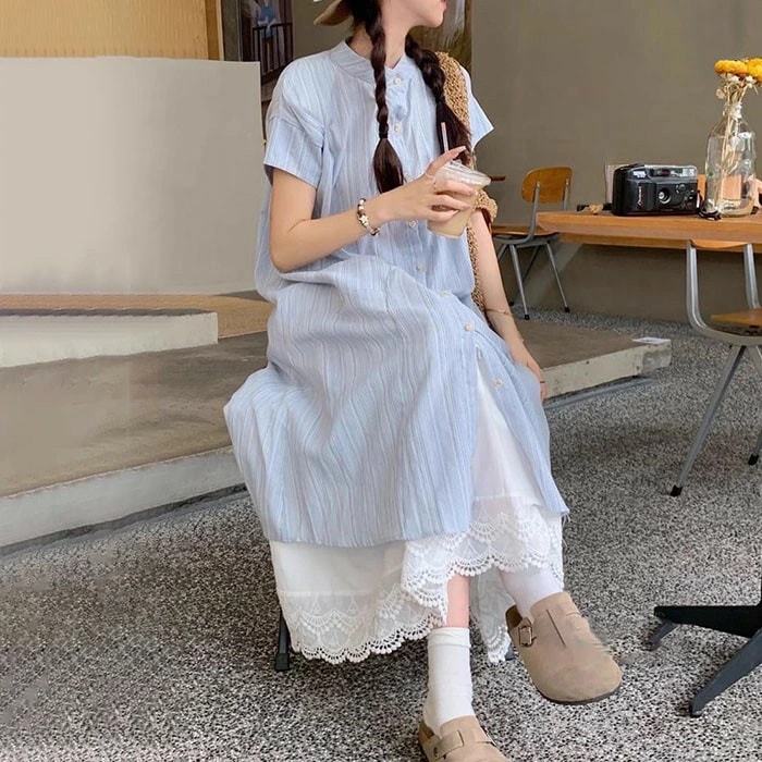 シャツワンピース 大人可愛い かわいい 夏ワンピース 夏 小柄 サマー ワンピ レディース ワンピース 半袖 ロング丈 ロングワンピ ゆるワンピ 大人 体型カバー 旅行 シンプル オシャレ 韓国 無地 4,634円