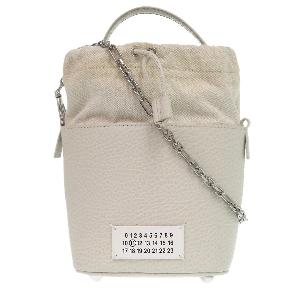 新品同様 5AC S61WG0035 ショルダーバッグ レザー/キャンバス/レザー ライトグレー 0046【中古】 レディース