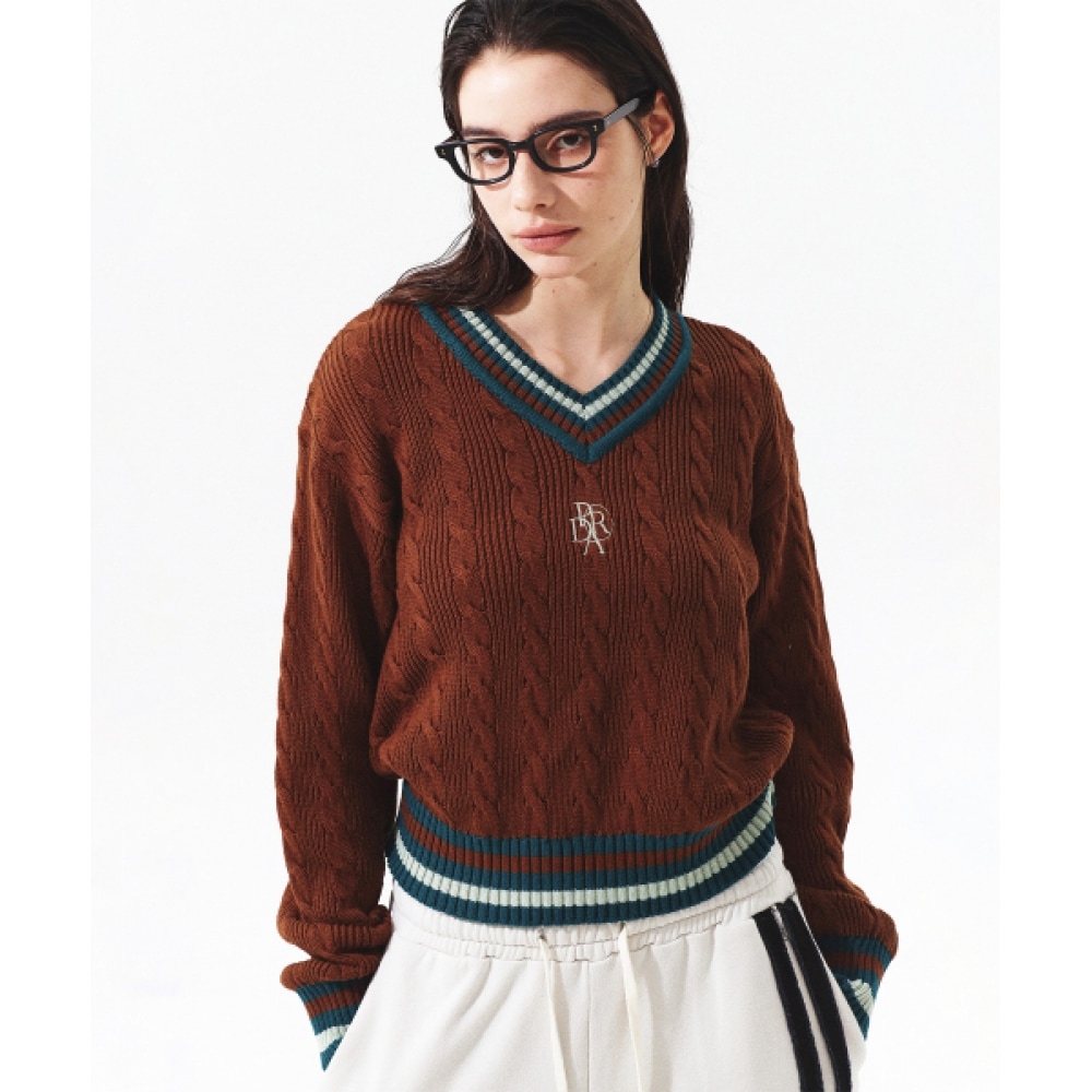 プレンダケーブル Vネックロングスリーブニットブラウン