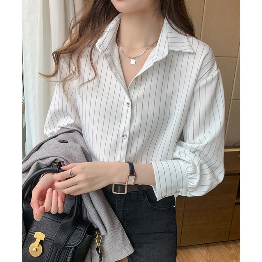 【急速出荷!】気質 韓国ファッション 長袖シャツ ストライプシャツブラウス レディース長袖
