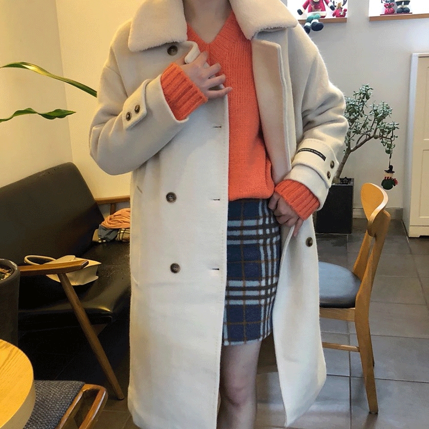 ハンドメイド カラー ファー ダブル コート