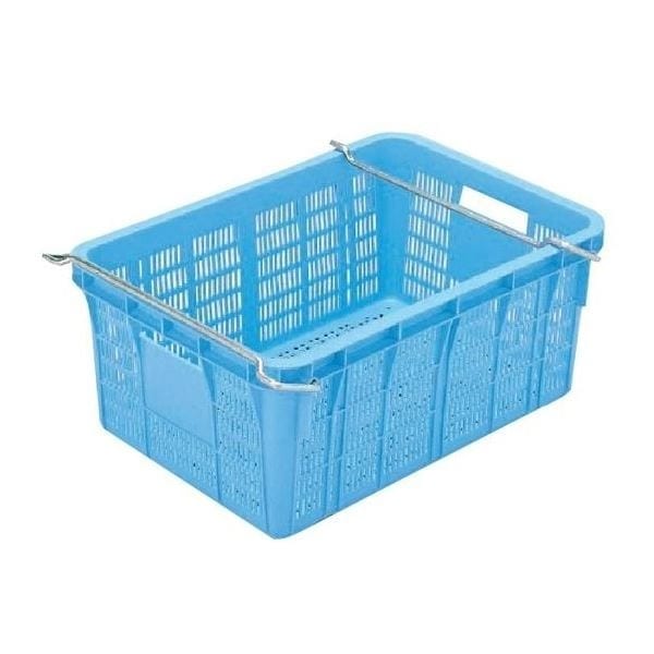 5個セットプラスケット/網目ボックス No.650 金具付き ブルー スタッキング金具使用時：段積み可
