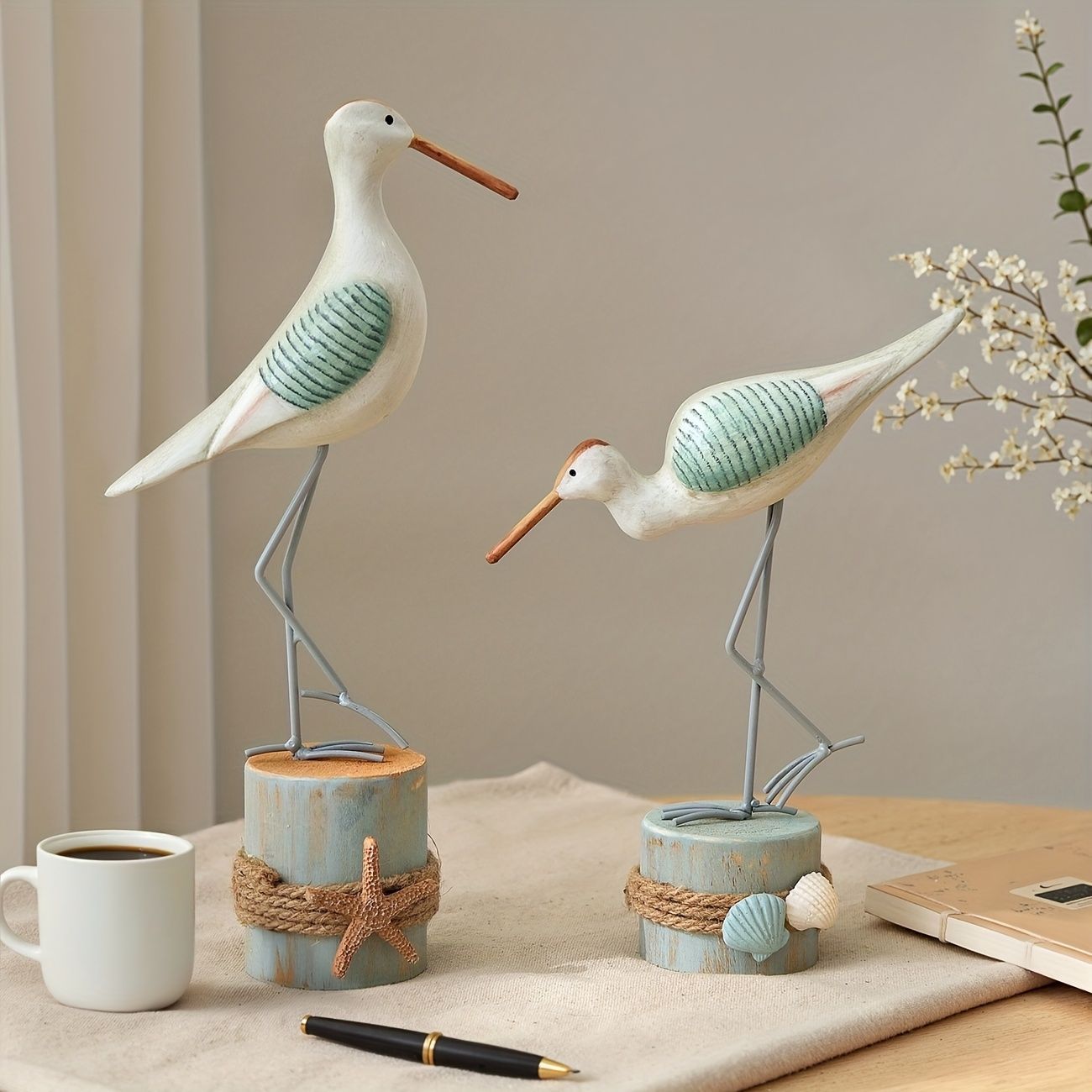 オブジェ 置物 トリ 鳥 カモメ 2個セット インテリア リビング ダイニング 玄関 寝室 装飾 オーナメント 木製 プレゼント ギフト オシャレ 棚装飾ty396