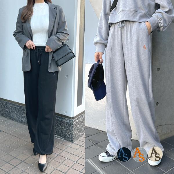 パンツ スウェットパンツ 刺繍 ロゴ ワンポイント スエット ワイドパンツ ウエストゴム ポケット / 【セットアップ可】ロゴ刺繍裏毛ドロストスウェットパンツ