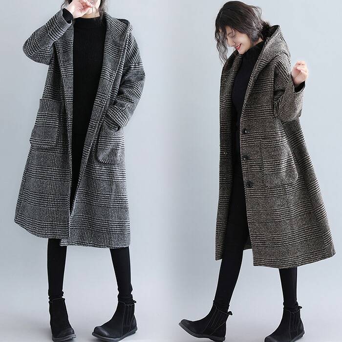チェスターコート グレンチェック フード付き コクーンシルエット ロング コート アウター レディース 秋 冬tl08【宅急便】 ＆予約