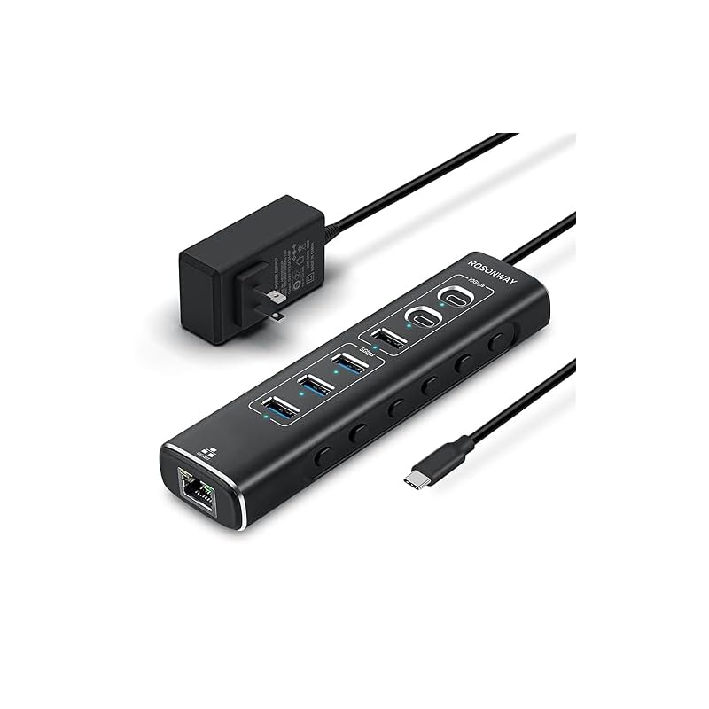 ROSONWAY USB ハブ10Gbps 7 in 1 LAN変換アダプター USB C 3.2x2 USB A 3.2x1 USB 3.0x3 アルミ製 USB HUB セルフパワーとバスパワー両