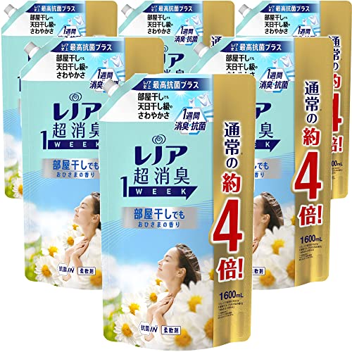 [ケース販売] レノア 超消臭1WEEK 柔軟剤 部屋干し 花とおひさまの香り 詰め替え 超特大 1 600mLx6袋