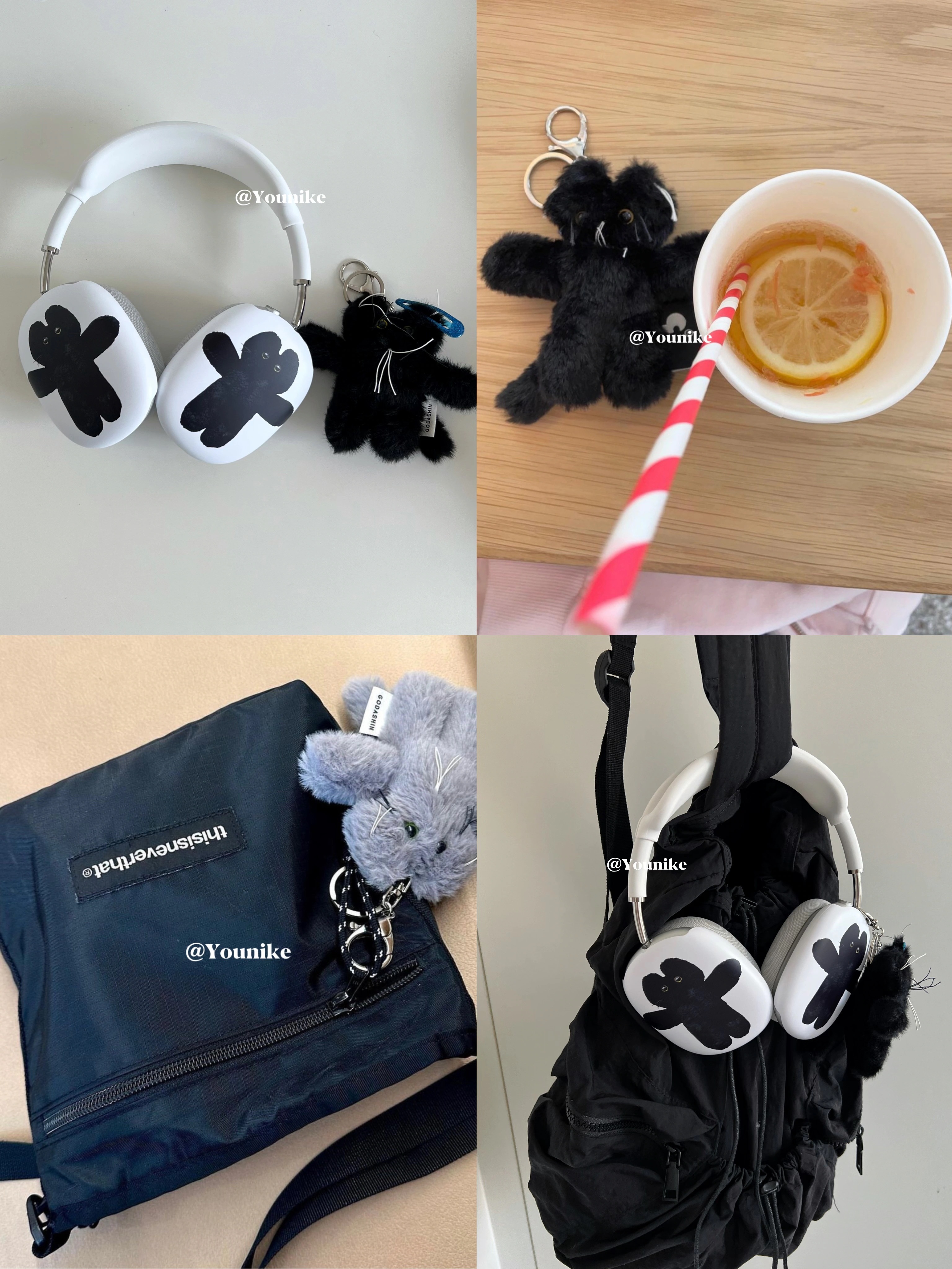 韓国輸入ハイエンドニッチ甘くてクールな個性の黒猫フィルム Apple Airpods Max ヘッドフォン保護カバーハードシェルに適しています