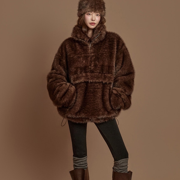 E9038 フェイクファー ジップアップトップ