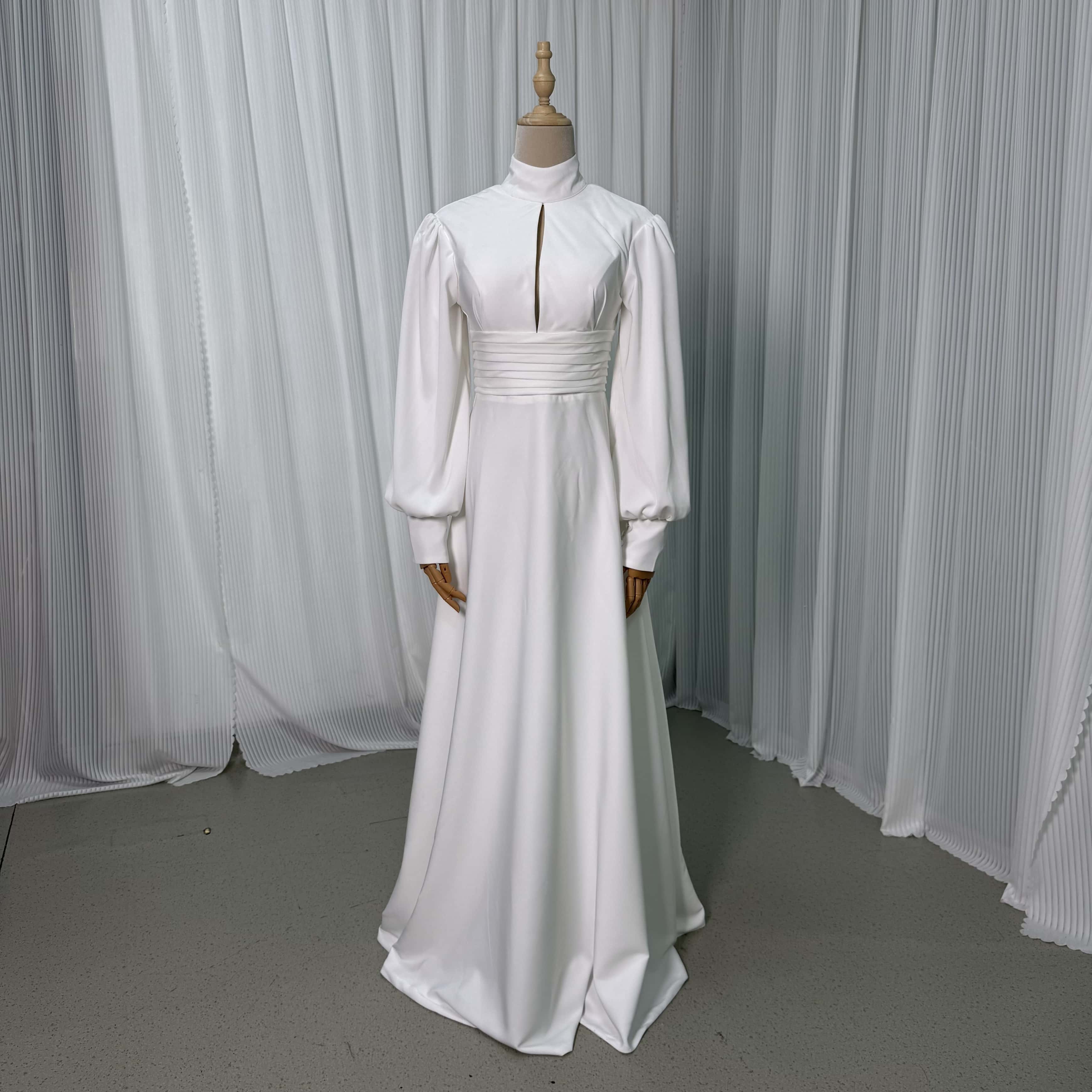 ウエディングドレス ホワイト ホルターネック エレガント ロングスリーブ バックレス ロング トレーン