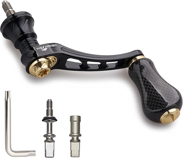 45-50mm可変 リール ハンドル アルミ ノブ 20mm カーボンノブ搭載 シマノ ダイワ 通用 スピニングリール Arch Series 953( カーボンノブ搭載 - ゴールド)