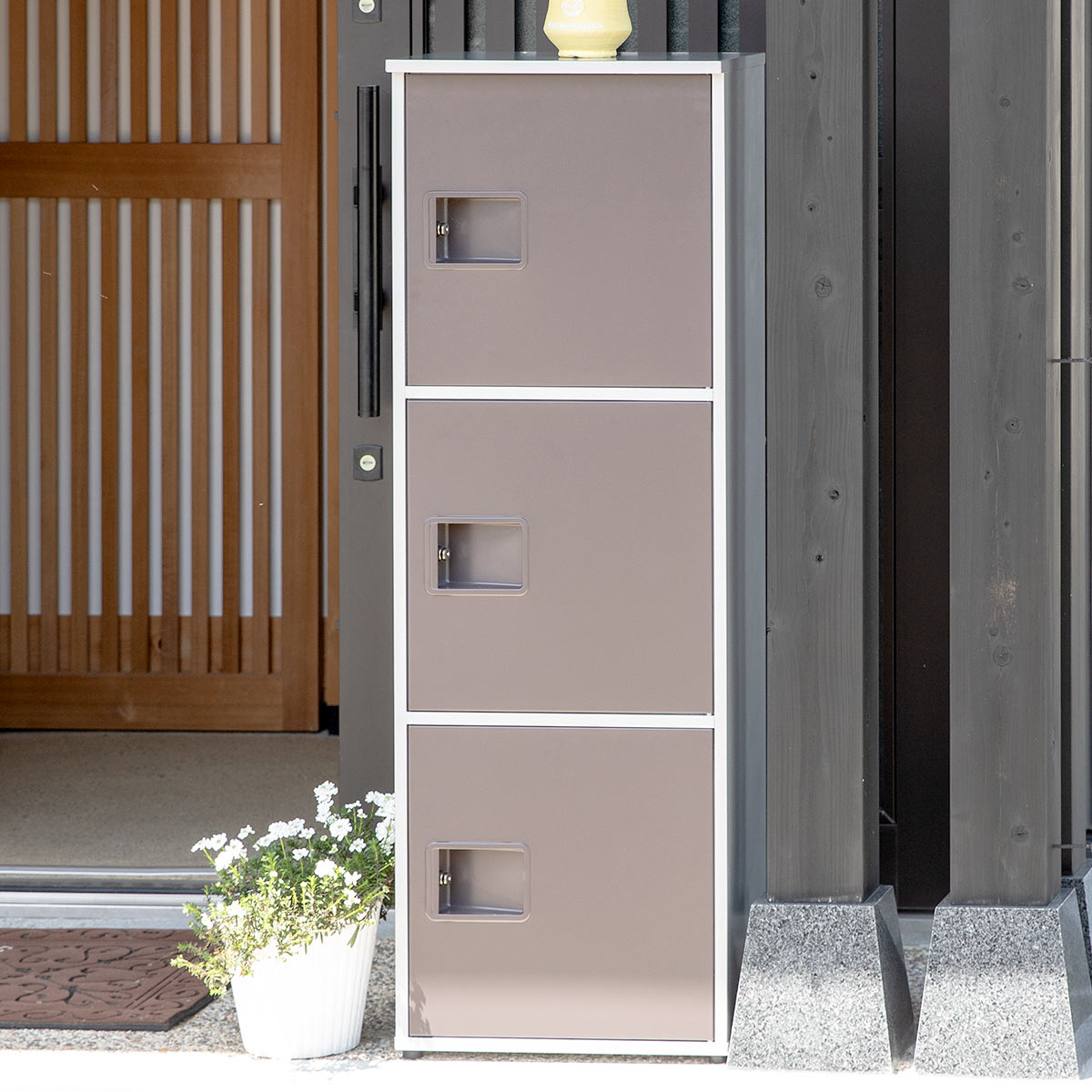 宅配ボックス リシム ユニット 宅配ロッカー 宅配 ボックス 置き配用ボックス 据え置き 一戸建て ベンチ 大容量 前開き 3段 宅配BOX 戸建 屋外 荷物受け 宅配便 鍵 印鑑 戸建て