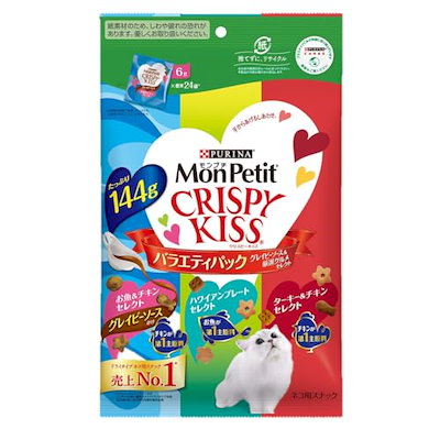 他サイト： モンプチ クリスピーキッス 猫用おやつ バラエティパック グレイビーソース＆厳選グルメセレクト １４４ｇの商品画像