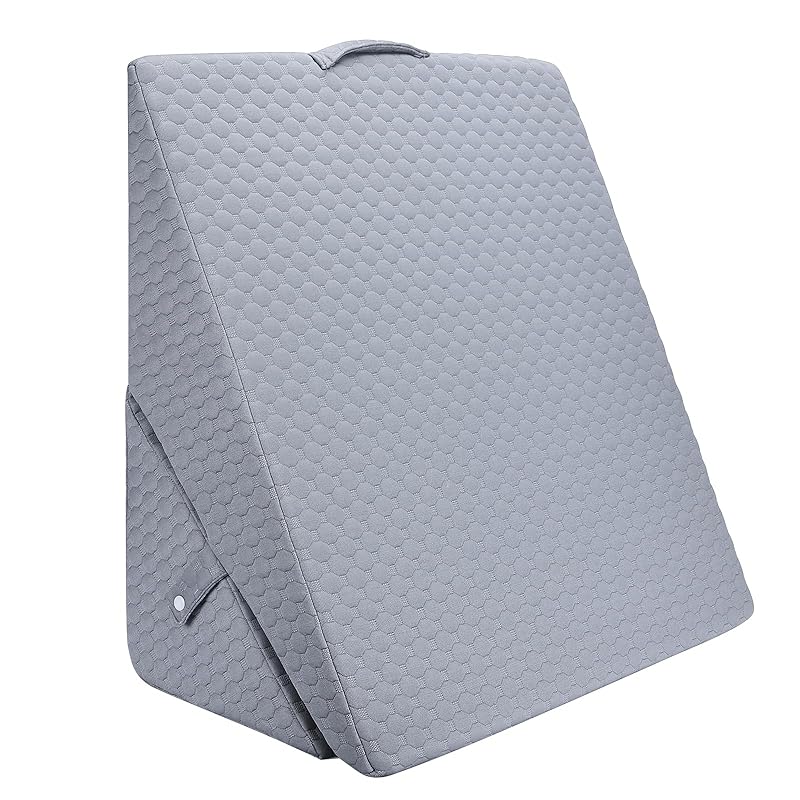 Azamia 三角クッション 三角枕 背もたれ クッション 傾斜枕 足まくら なだらか枕 横向き寝 折りたたみ式 腰枕 快眠サポート 大きい 高反発 ウェッジ枕 体位変換 介護 イビキ改善, グレー