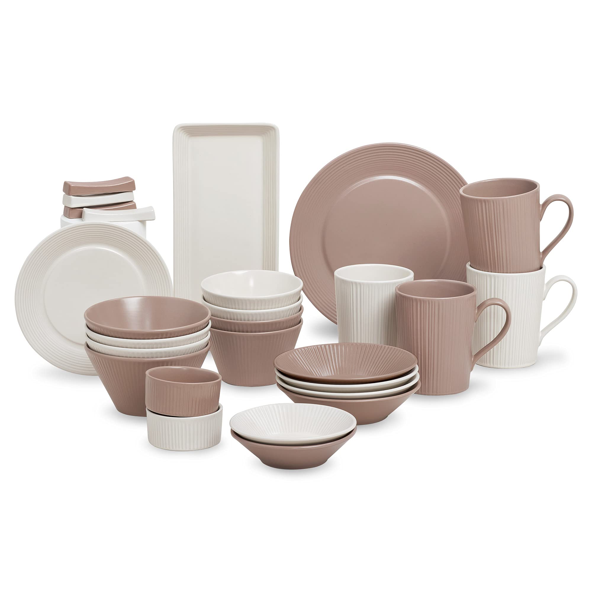 【Roomnhome】HYGGE 2人4人餐具套装 韩国餐具 餐具套装 烤箱适用 韩国制造 (27件套 Pink+White)