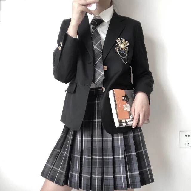 春人気な jk制服スカートレディース スーツジャケットレディース ブラックスーツバッジ 学生スーツ 制服 卒業式 女の子 セーラー服